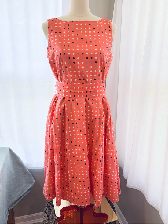 L.L. Bean Dresses & Skirts - L.L. Bean Coral Polka Dot Sleeveless Retro Style Fit-and-Flare Dress